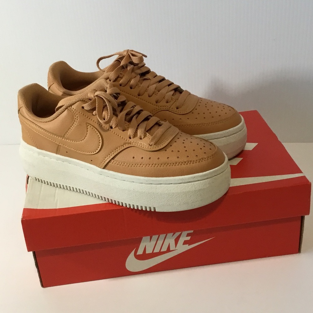 Nike Tan Leather Platform Sneakers with White Sole
